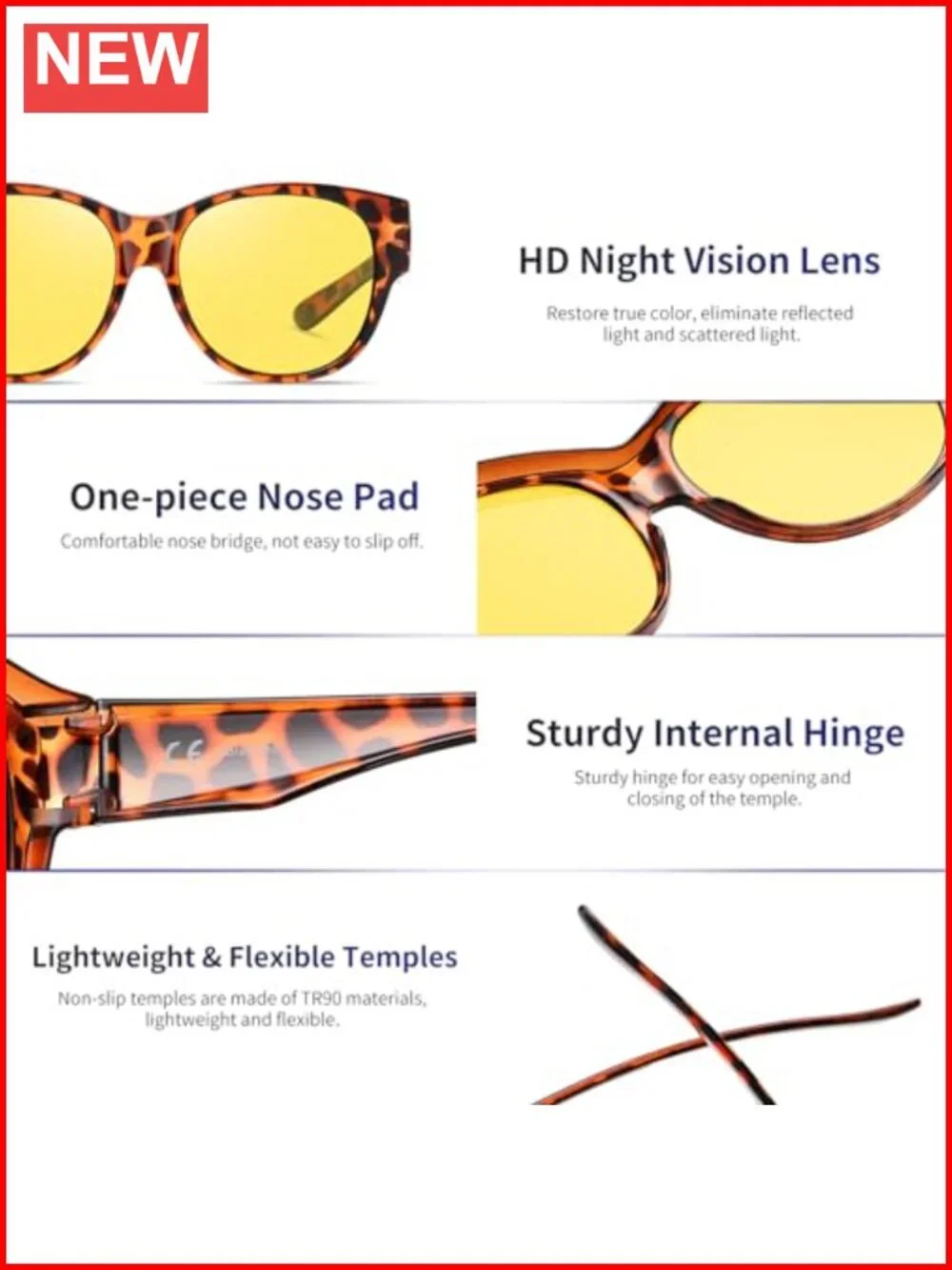 Polarized Fit Over Sunglasses HD Night Vision UV400 TR90 Oversized Unisex